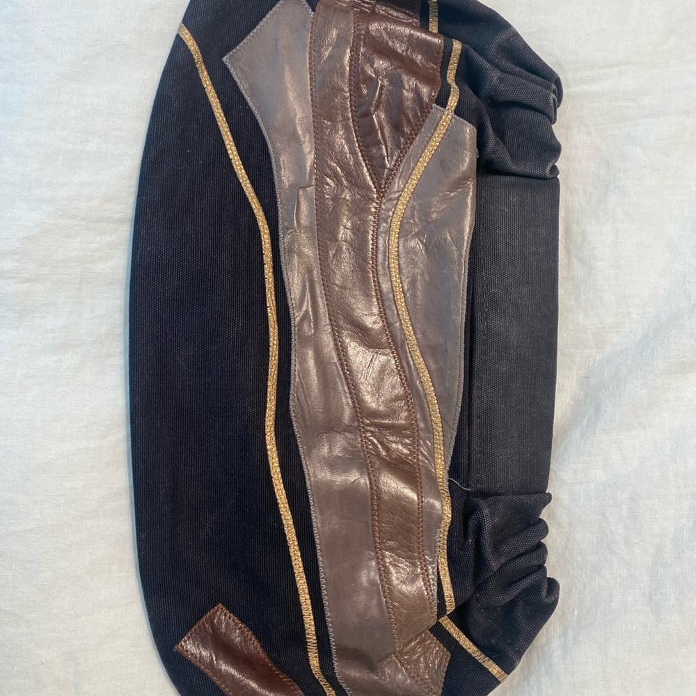 Vintage Carlos Falchi Women’s Black and Brown Canvas Clutch with Leather Design